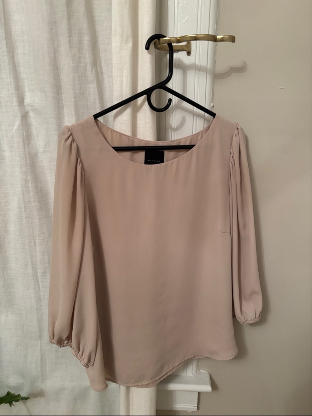 Alex Marie Soft Taupe Puff-Sleeve Blouse, Size XL